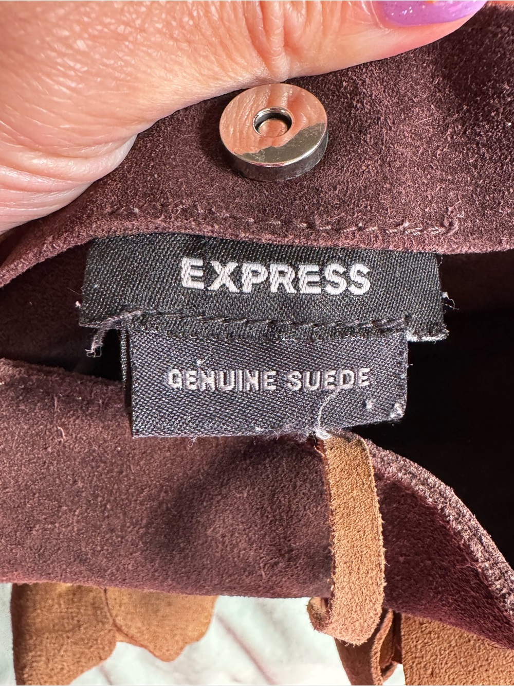 ⁠Y2K Express Brown Genuine Suede Leather Whipstitch Floral Flower Hobo Bag - Picture 7 of 11